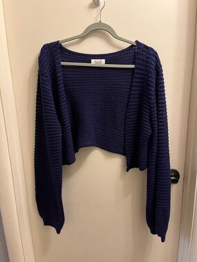 Women's Navy Cropped Open-Front Knit Cardigan Sweater